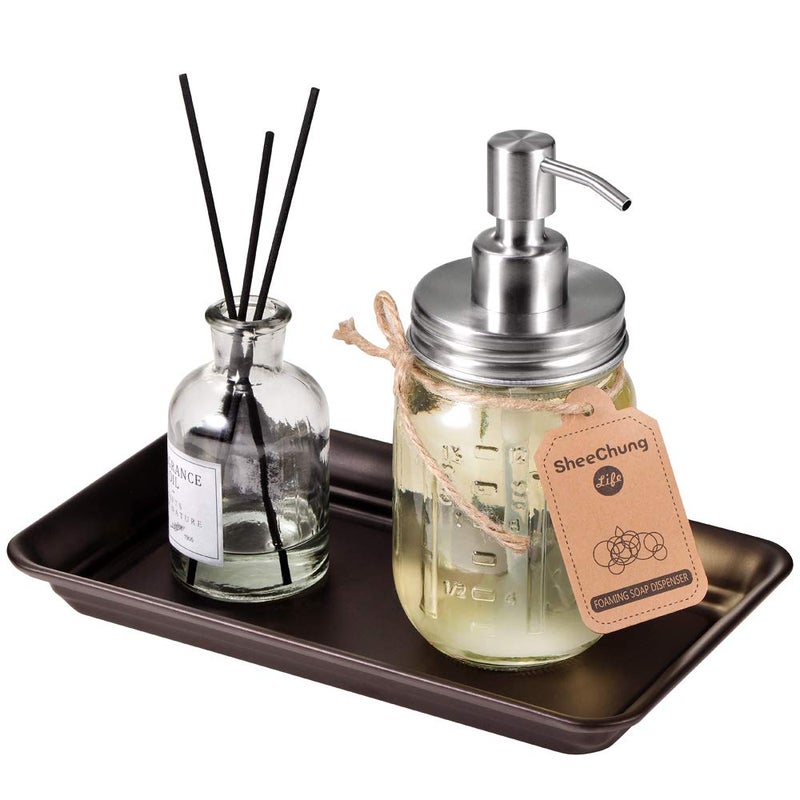 SheeChung Vintage Farmhouse Decor Metal Vanity Tray(2 Pack),Countertop Guest Hand Towel Storage Organizer Tray Dispenser, Sturdy Holder for Perfume,Cosmetics, Jewelry, Makeup Bathroom Organizer (Bronze) - Image 3
